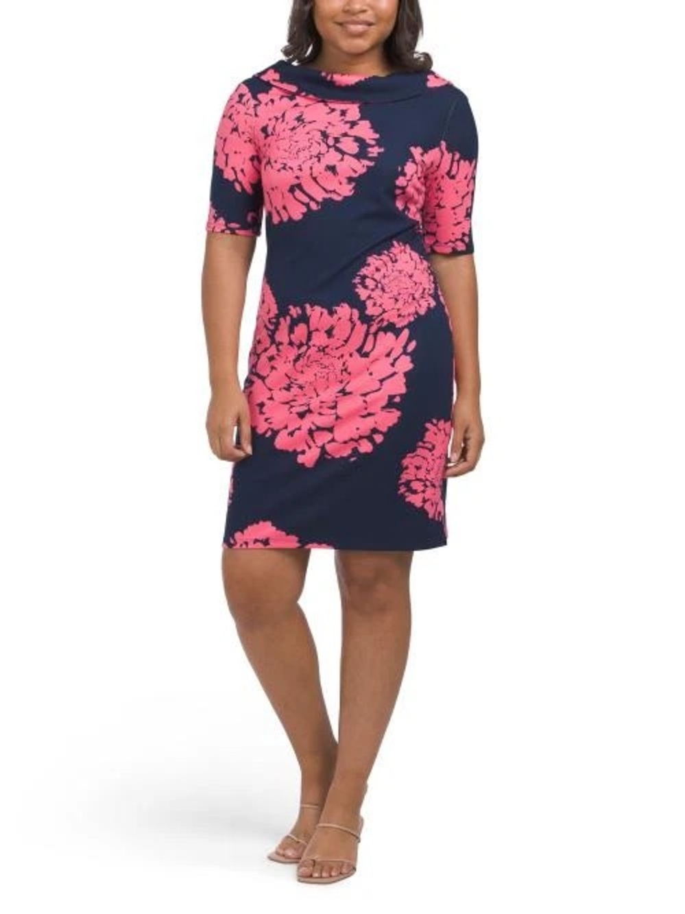 Trina Turk Olinda Pink 3/4 Sleeve Roll Neck Ponte